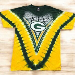 VTG Green Bay Packers Mens XL Tie Dye Shirt NFL Team Apparel Green Yellow Tee